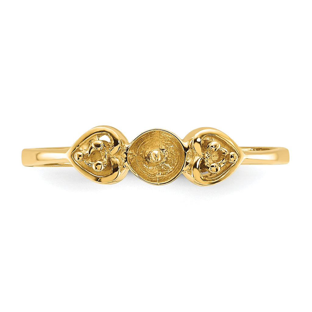 14k Polished Diamond & Pearl Ring Mounting (No Stone Included)