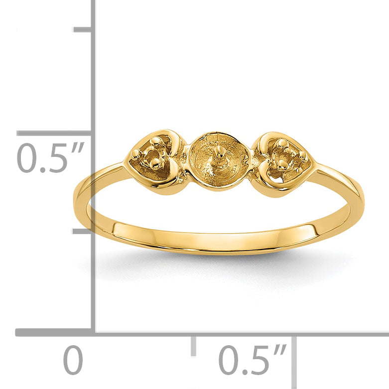 14k Polished Diamond & Pearl Ring Mounting (No Stone Included)