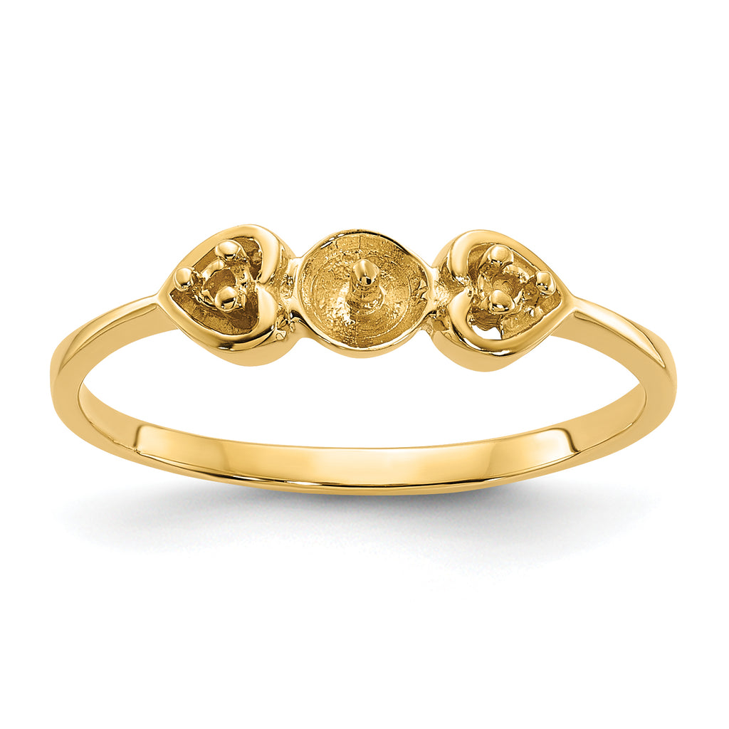 14k Polished Diamond & Pearl Ring Mounting (No Stone Included)
