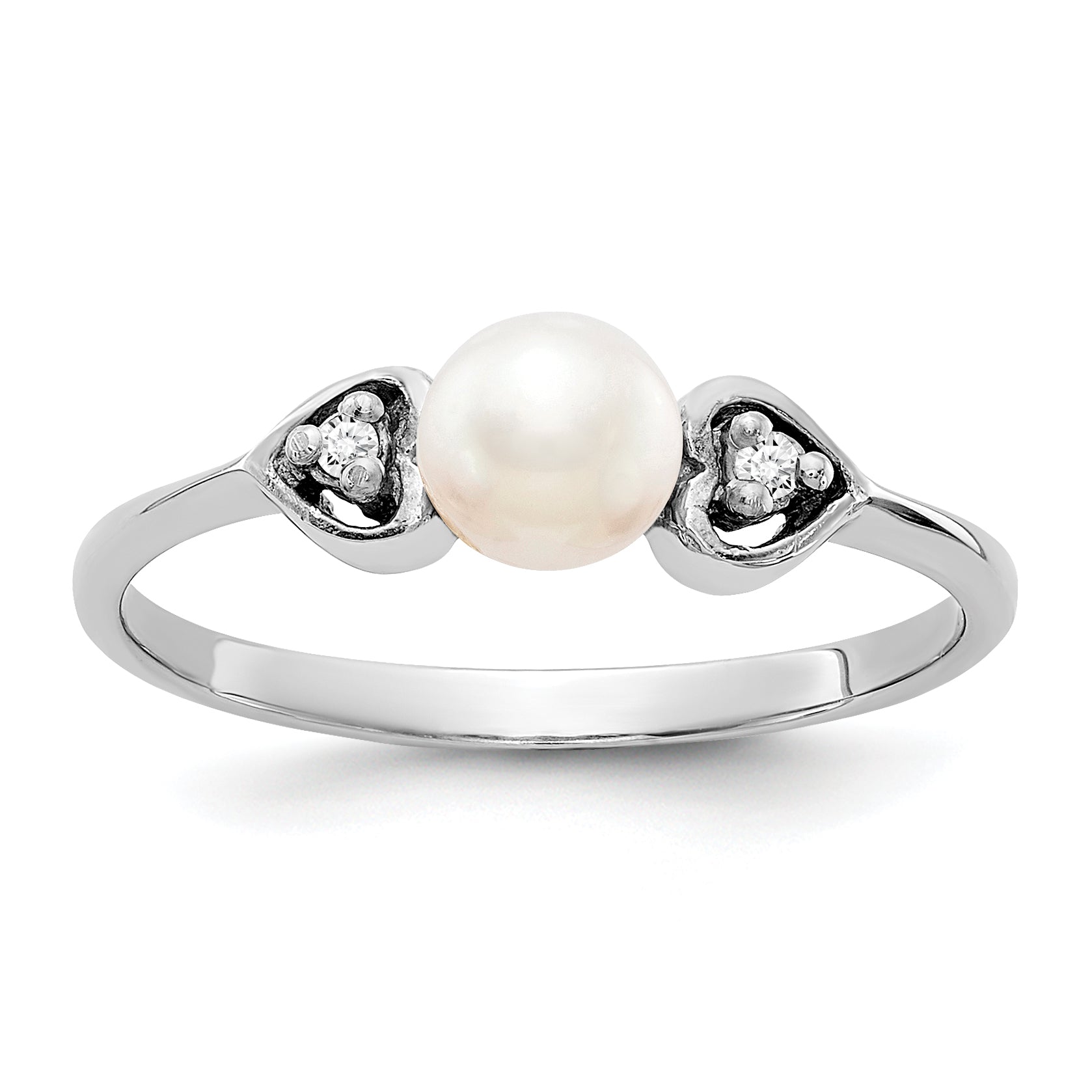 14k White Gold 4.5mm FW Cultured Pearl AA Diamond ring Main image