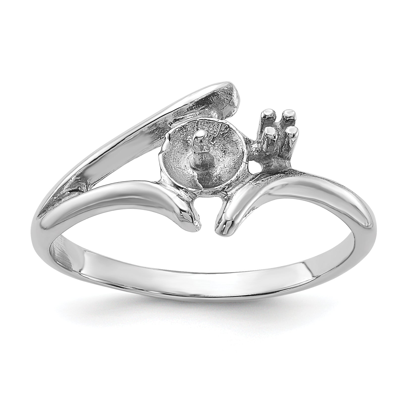 14k White Gold Polished Pearl & Diamond Ring Mounting (No Stone Included)