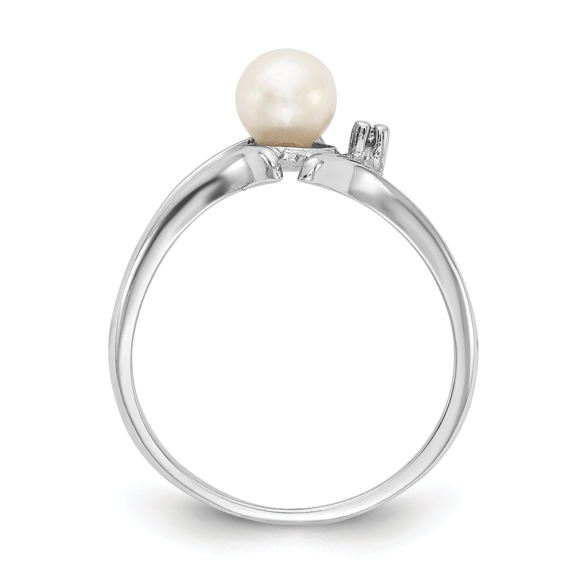 14k White Gold 5mm FW Cultured Pearl & AA Diamond Ring