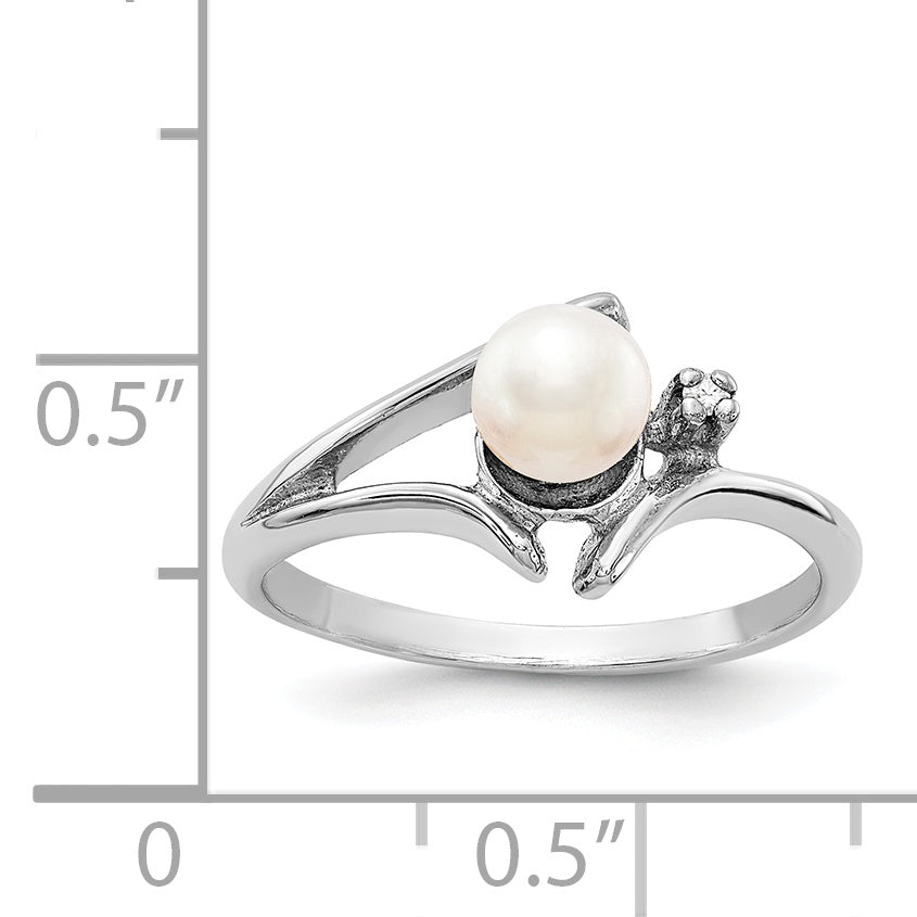 14k White Gold 5mm FW Cultured Pearl & AA Diamond Ring
