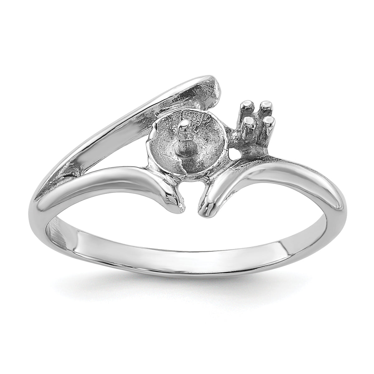 14k White Gold Polished Pearl & Diamond Ring Mounting (No Stone Included)