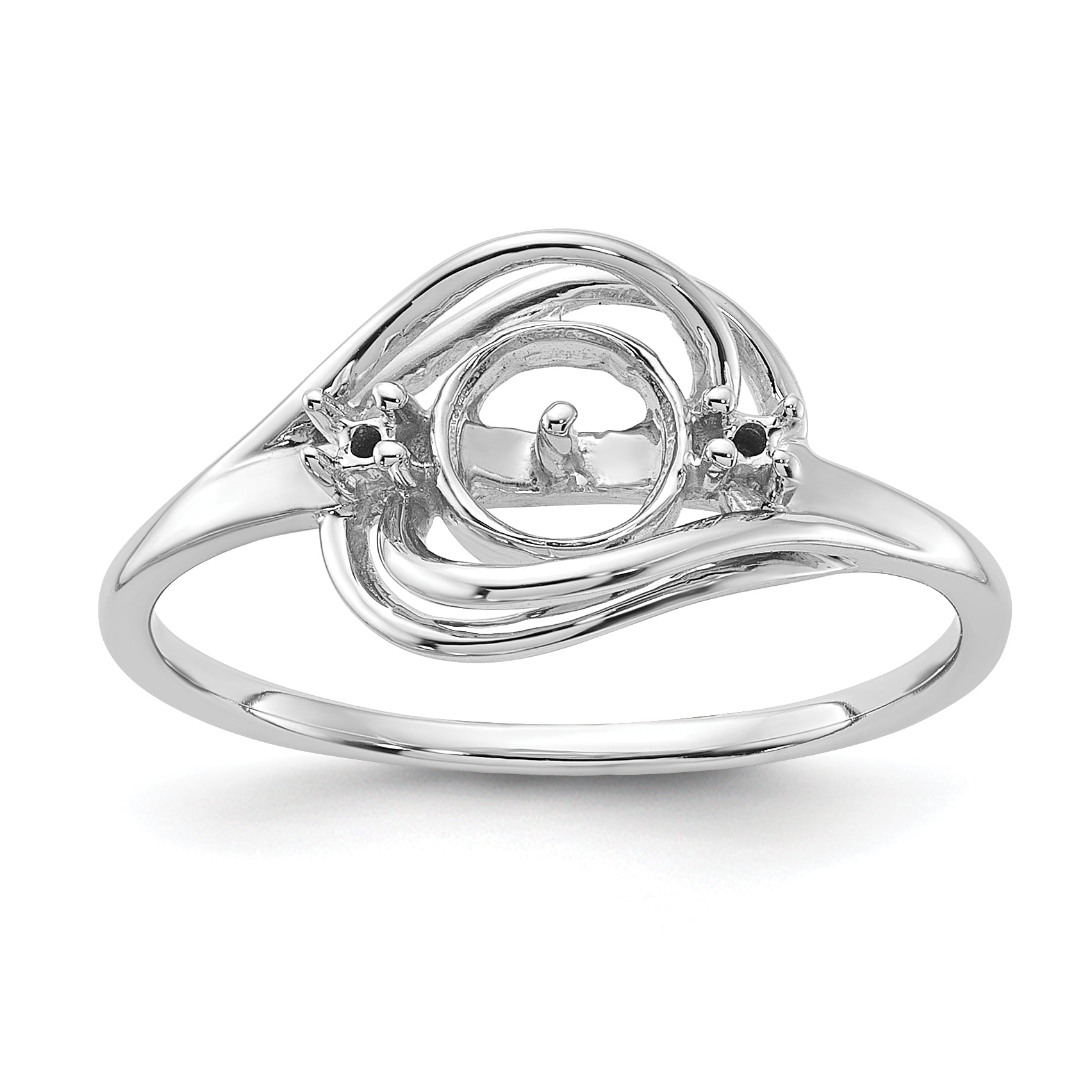 14k White Gold Polished Diamond & Pearl Ring Mounting (No Stone Included)