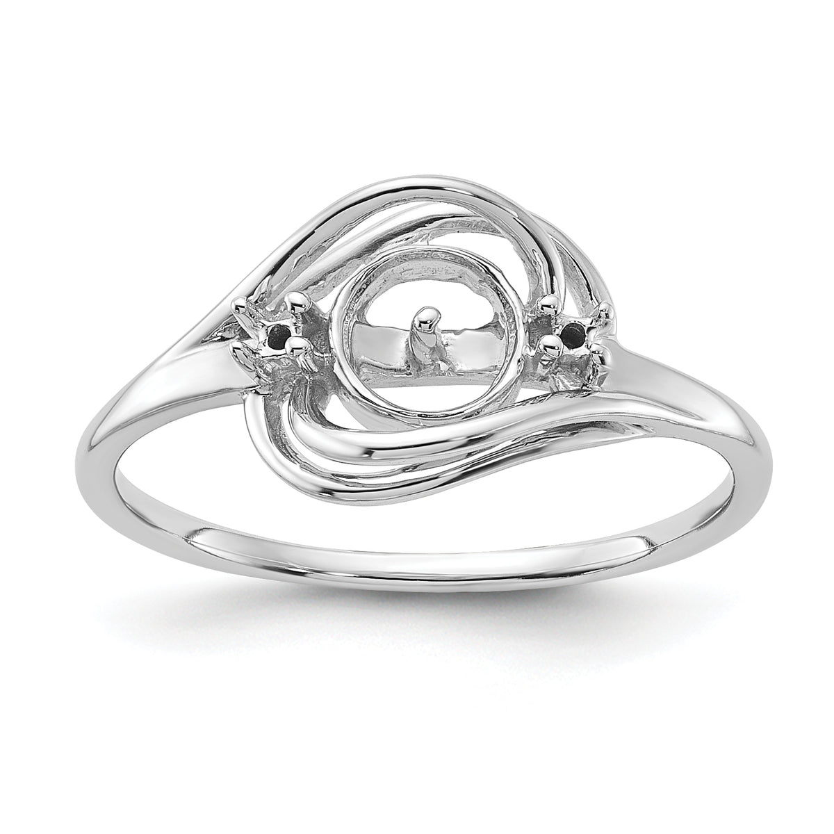 14k White Gold Polished Diamond & Pearl Ring Mounting (No Stone Included)