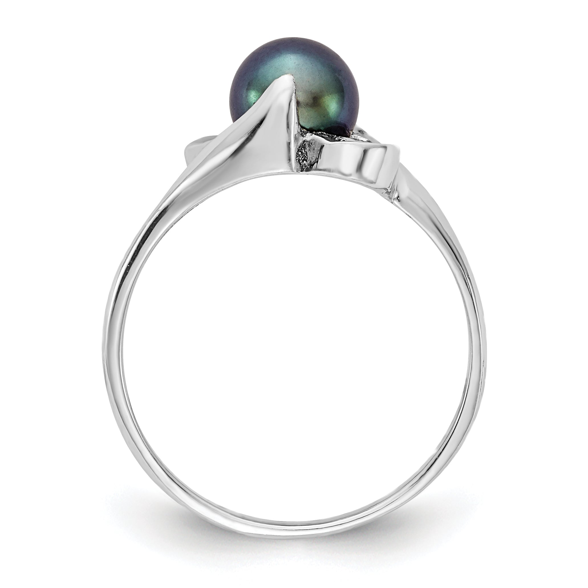 14k White Gold 5.5mm Black FW Cultured Pearl ring Secondary image