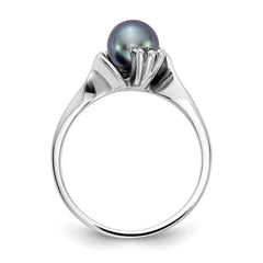 14k White Gold 6mm Black FW Cultured Pearl AA Diamond ring