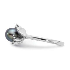 14k White Gold 6mm Black FW Cultured Pearl AA Diamond ring