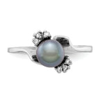 14k White Gold 6mm Black FW Cultured Pearl AA Diamond ring