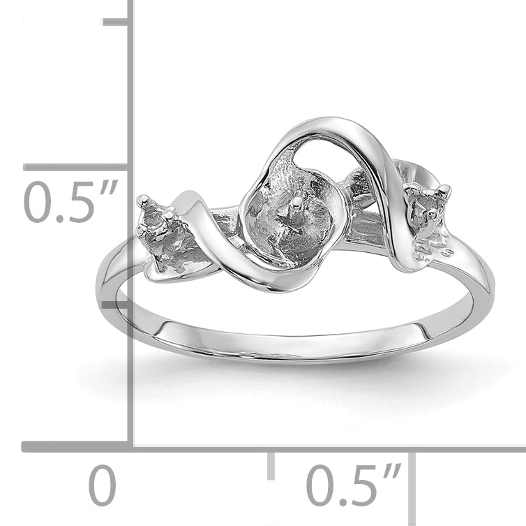 14k White Gold Polished Diamond & Pearl Ring Mounting (No Stone Included)