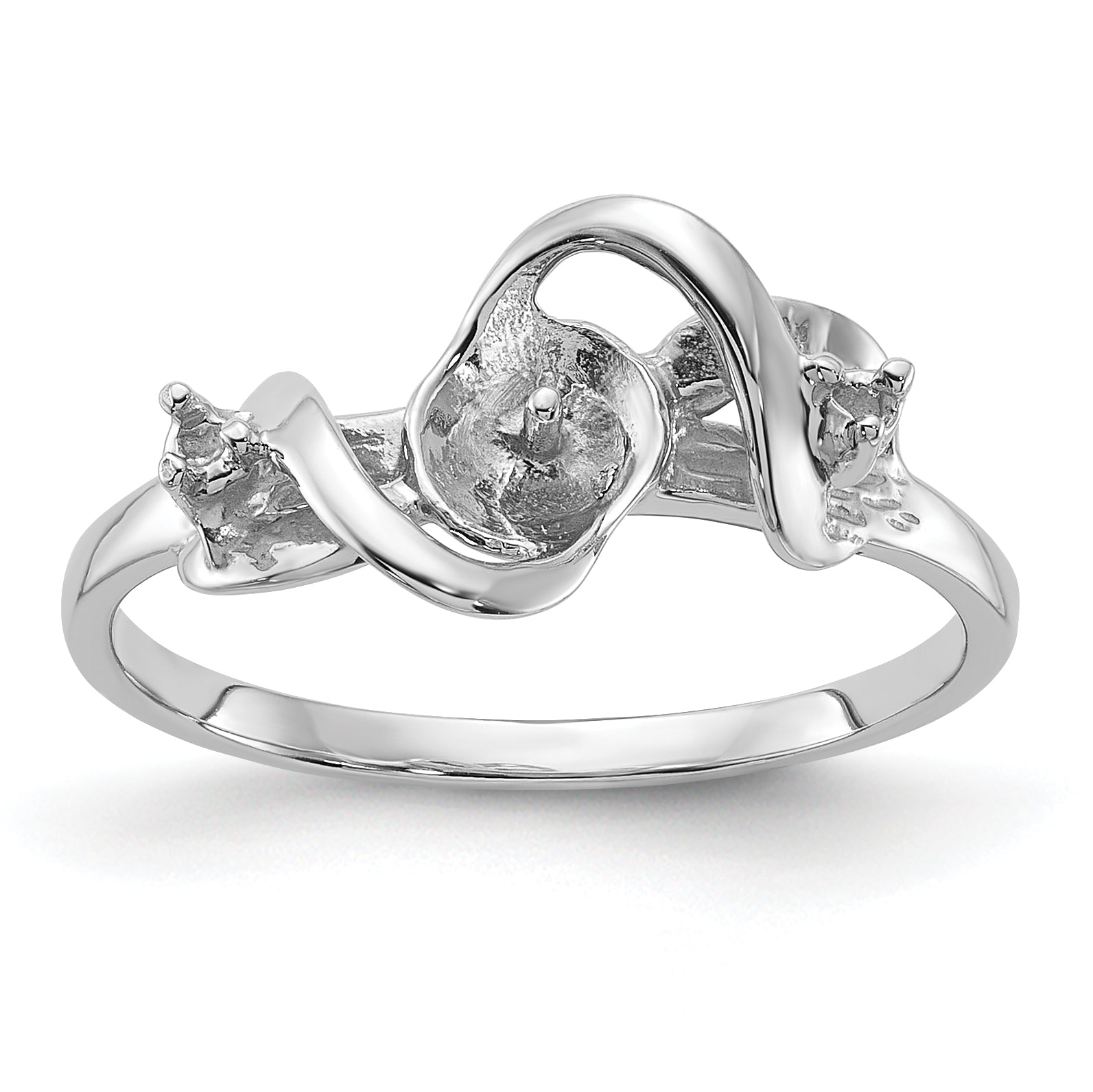 14k White Gold Polished Diamond & Pearl Ring Mounting (No Stone Included) Main image