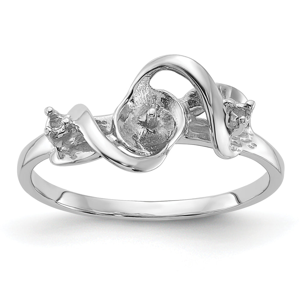14k White Gold Polished Diamond & Pearl Ring Mounting (No Stone Included)