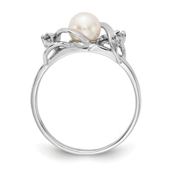 14k White Gold 5.5mm FW Cultured Pearl AA Diamond ring