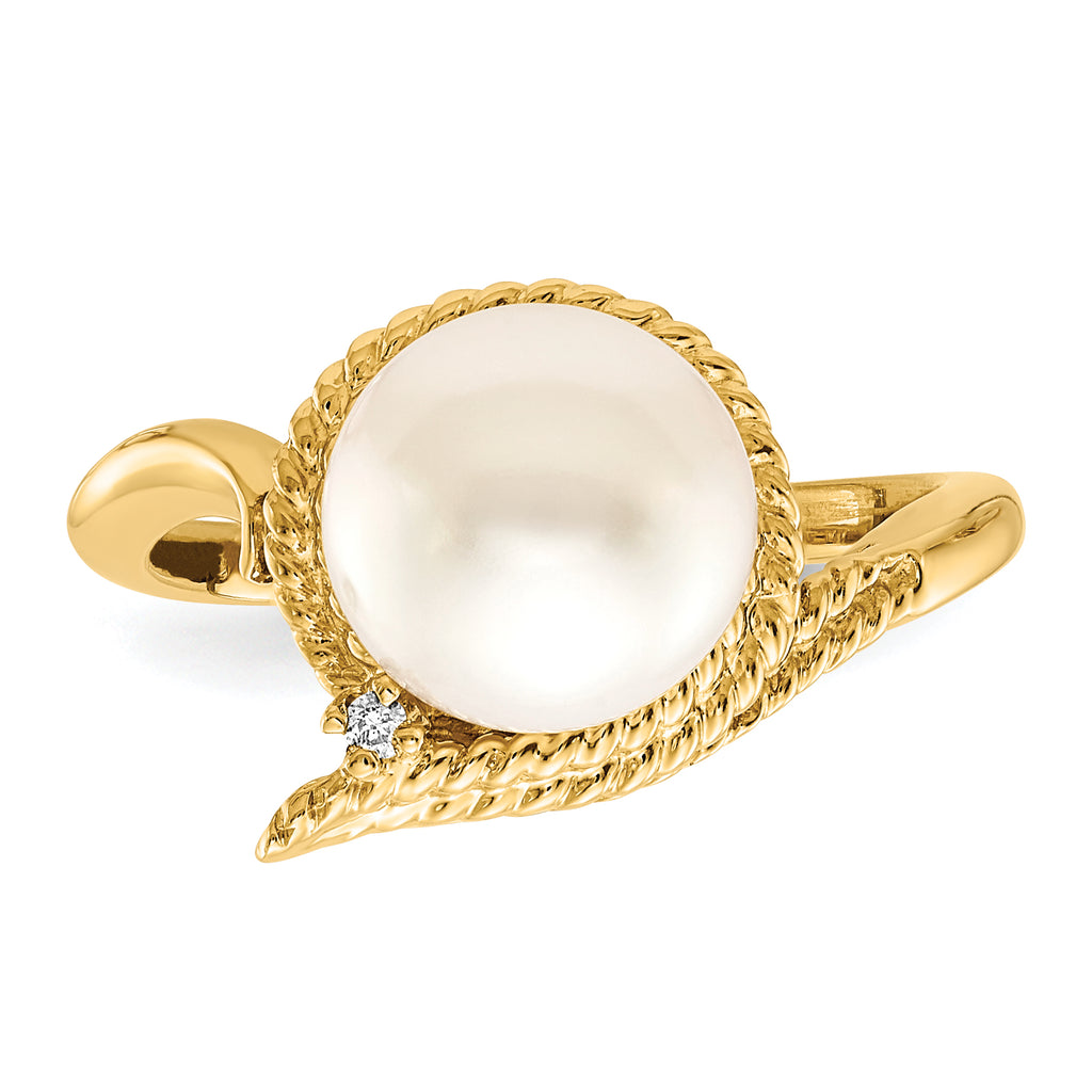 14k 8.5mm FW Cultured Pearl AA Diamond ring