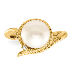 14k 8.5mm FW Cultured Pearl AA Diamond ring