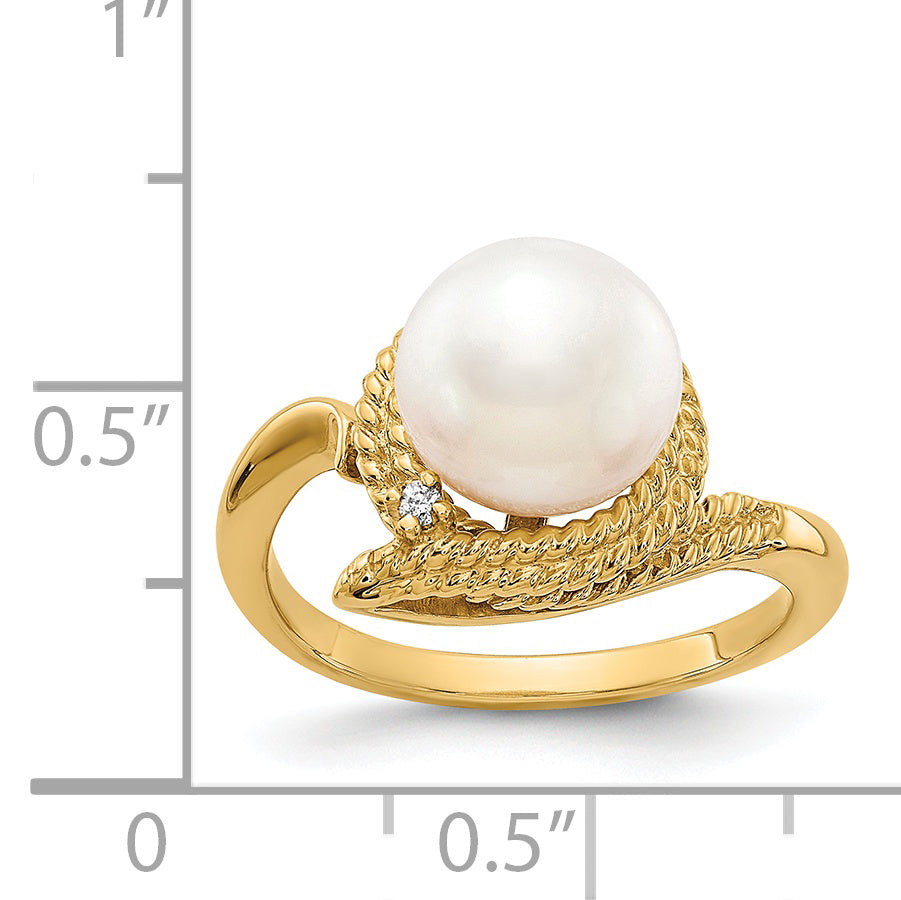 14k 8.5mm FW Cultured Pearl AA Diamond ring