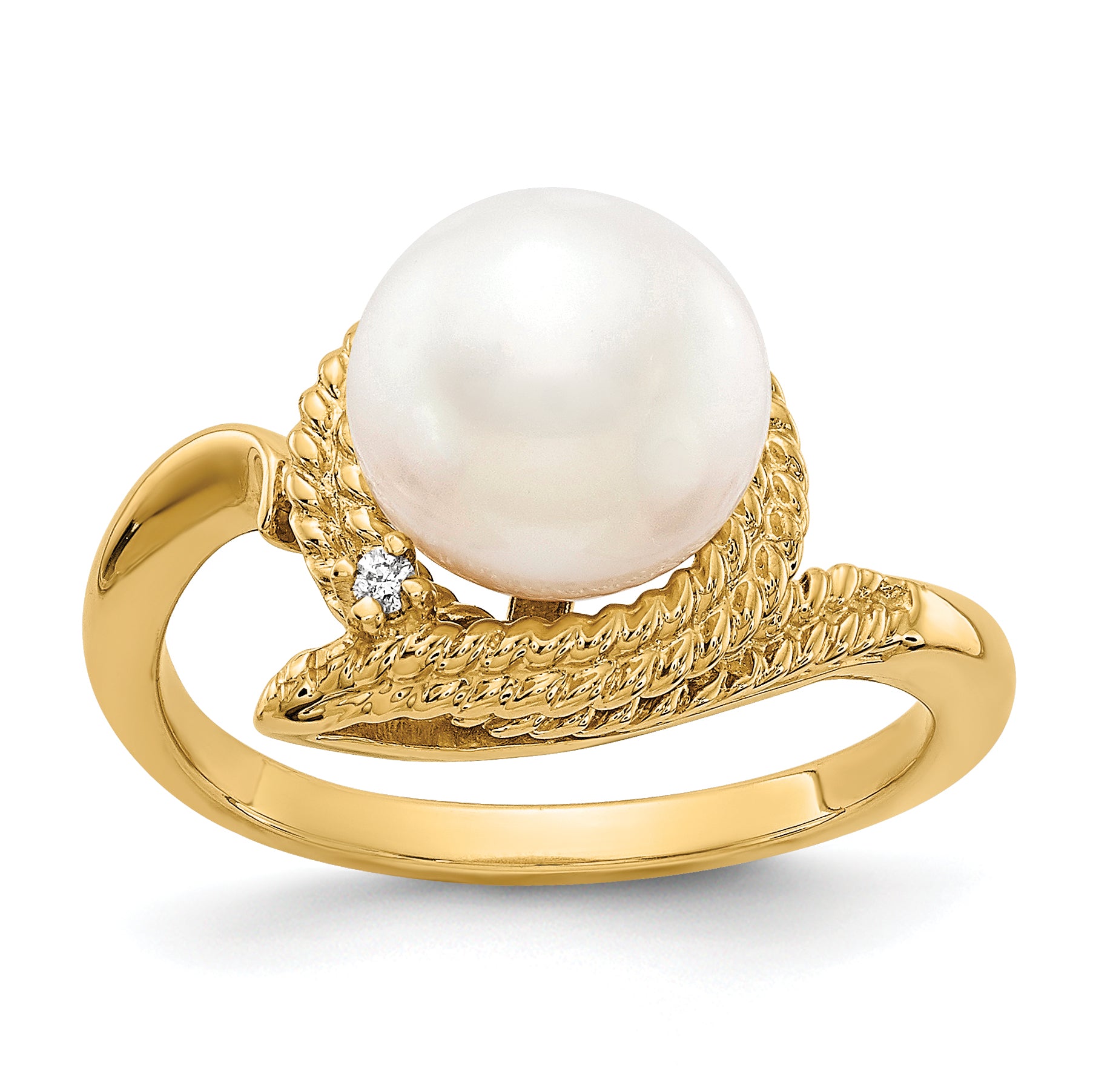 14k 8.5mm FW Cultured Pearl AA Diamond ring Main image