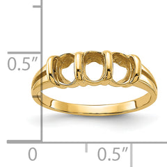 14k Polished 3-stone 6x4 Oval Gemstone Ring Mounting (No Stone Included)