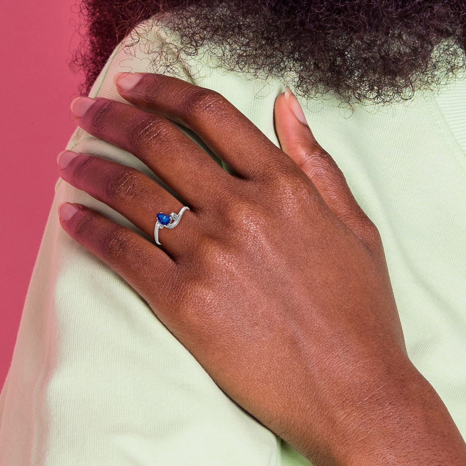 14k White Gold 6x4mm Pear Sapphire AA Diamond ring