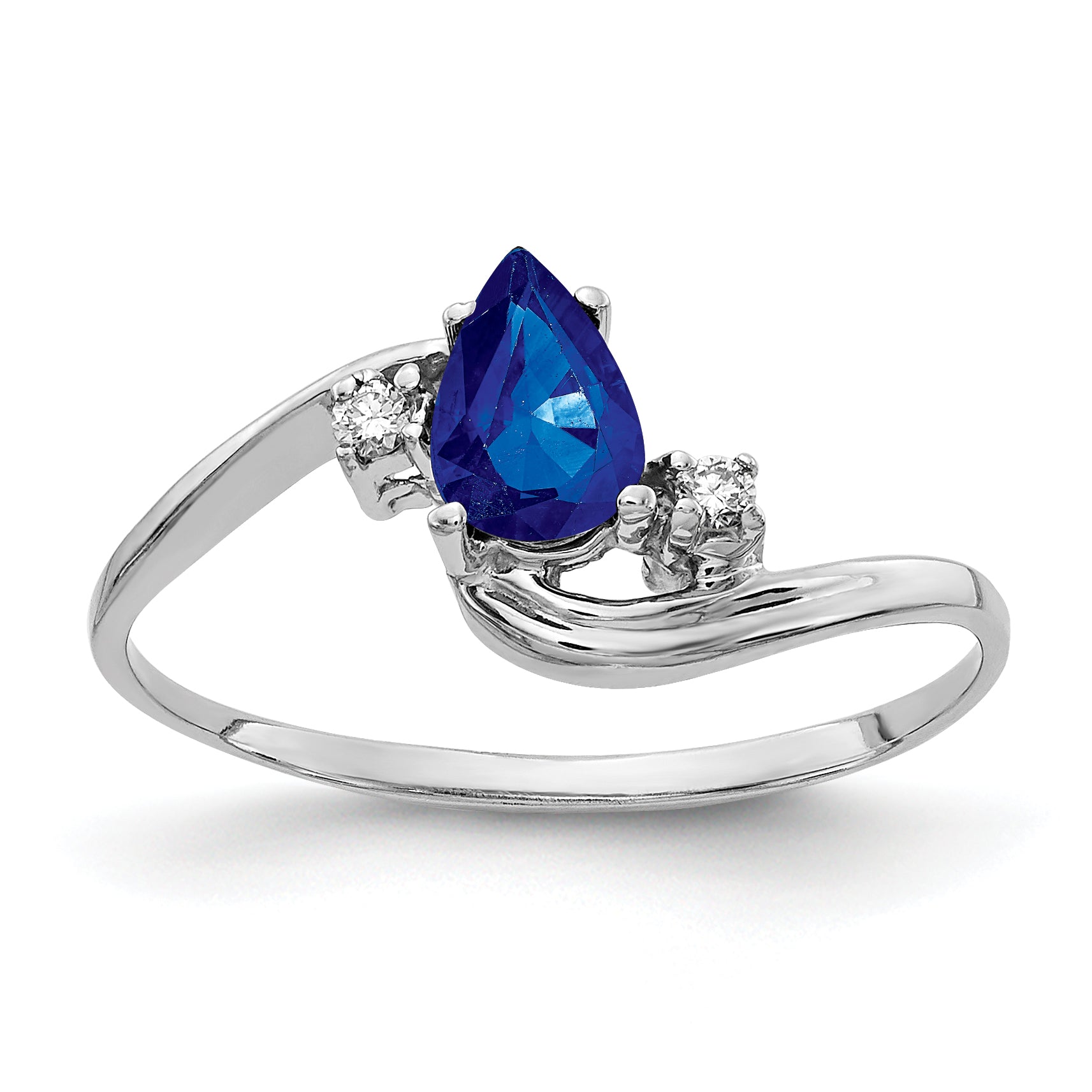 14k White Gold 6x4mm Pear Sapphire AA Diamond ring Main image