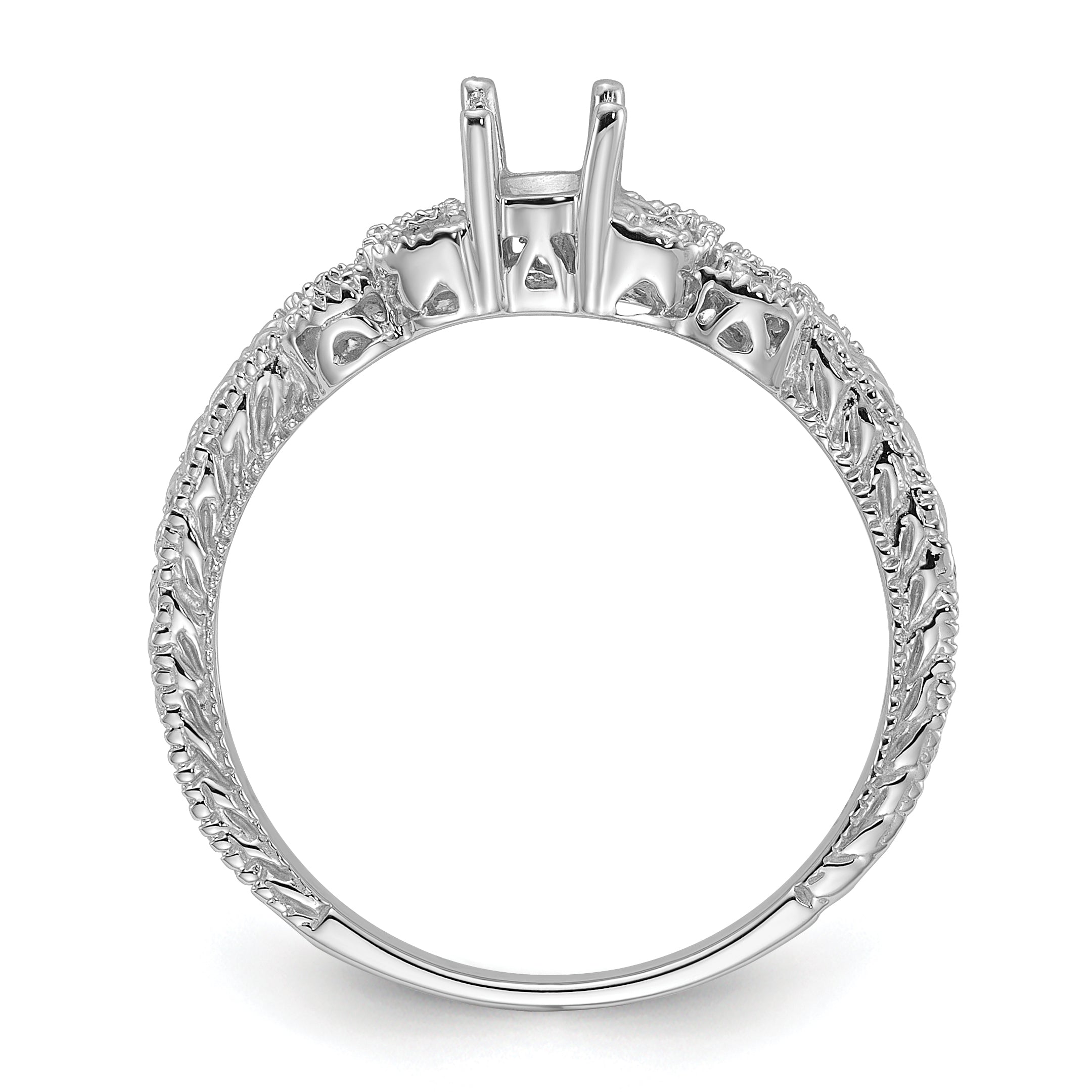 14k White Gold Polished .10ct. Diamond & 6x4 Oval Gemstone Ring Mounting (No Stone Included) Secondary image