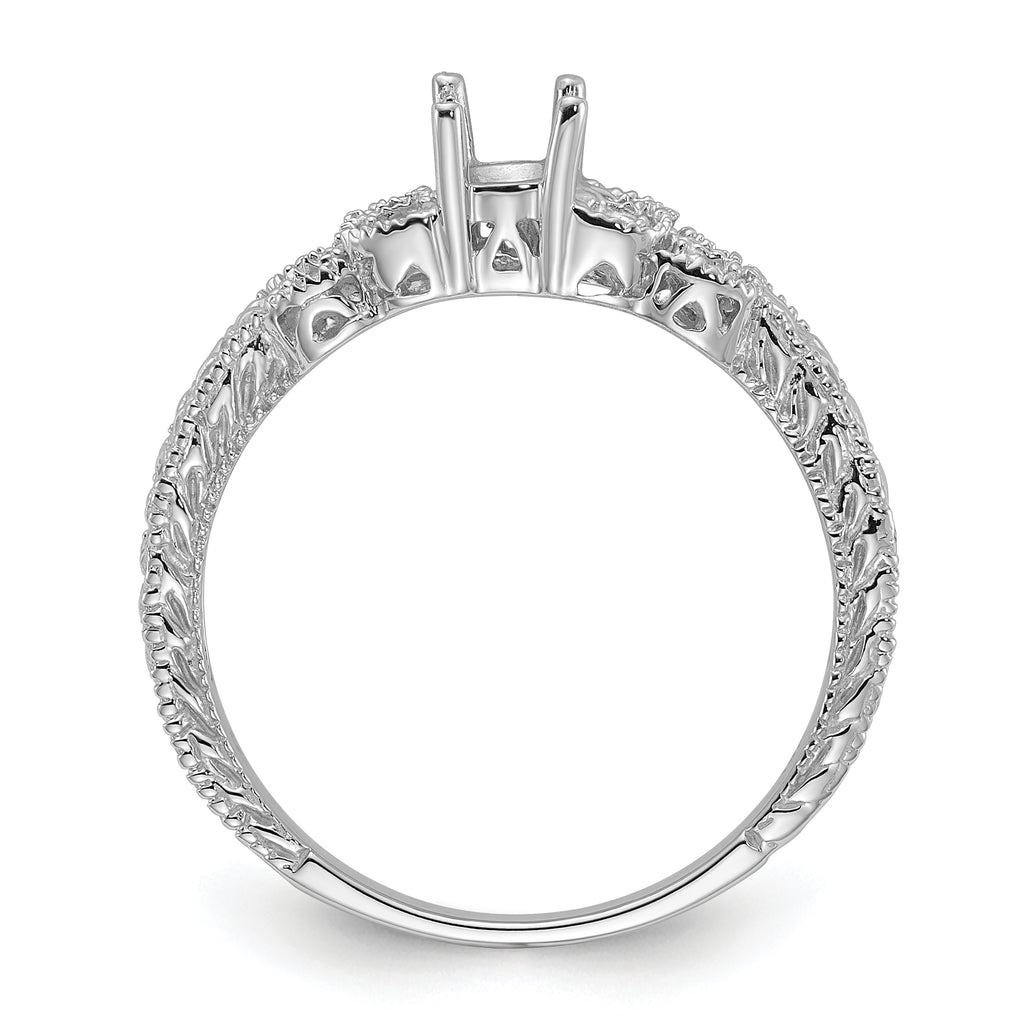 14k White Gold Polished .10ct. Diamond & 6x4 Oval Gemstone Ring Mounting (No Stone Included)