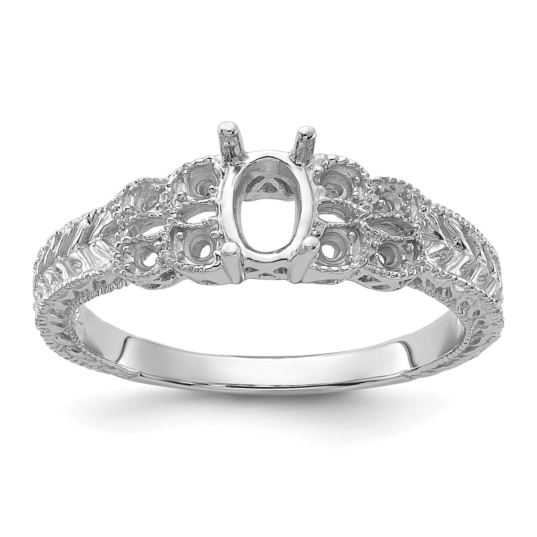 14k White Gold Polished .10ct. Diamond & 6x4 Oval Gemstone Ring Mounting (No Stone Included) Main image