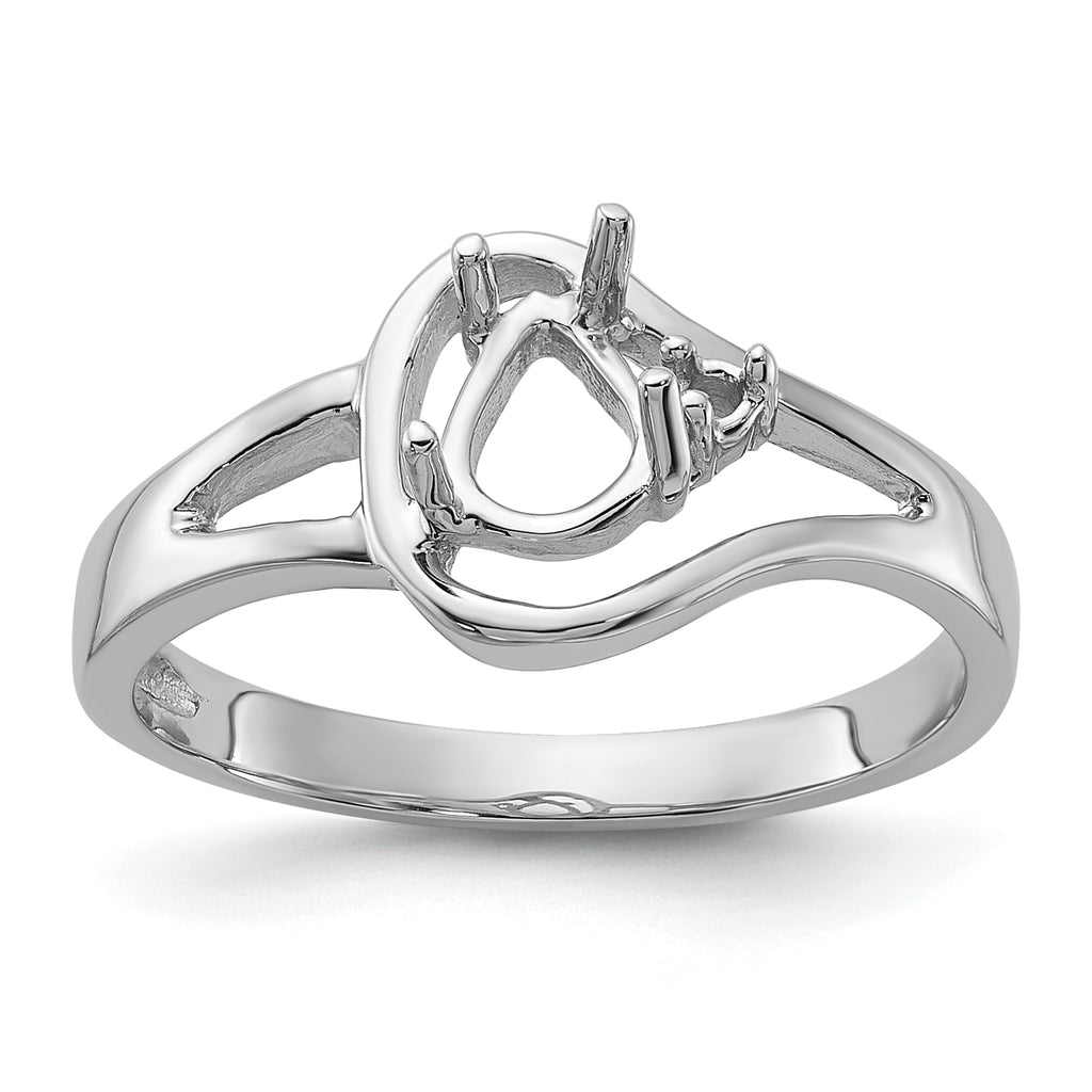 14k White Gold Polished .02ct. Diamond & 6x4 Pear Gemstone Ring Mounting (No Stone Included)