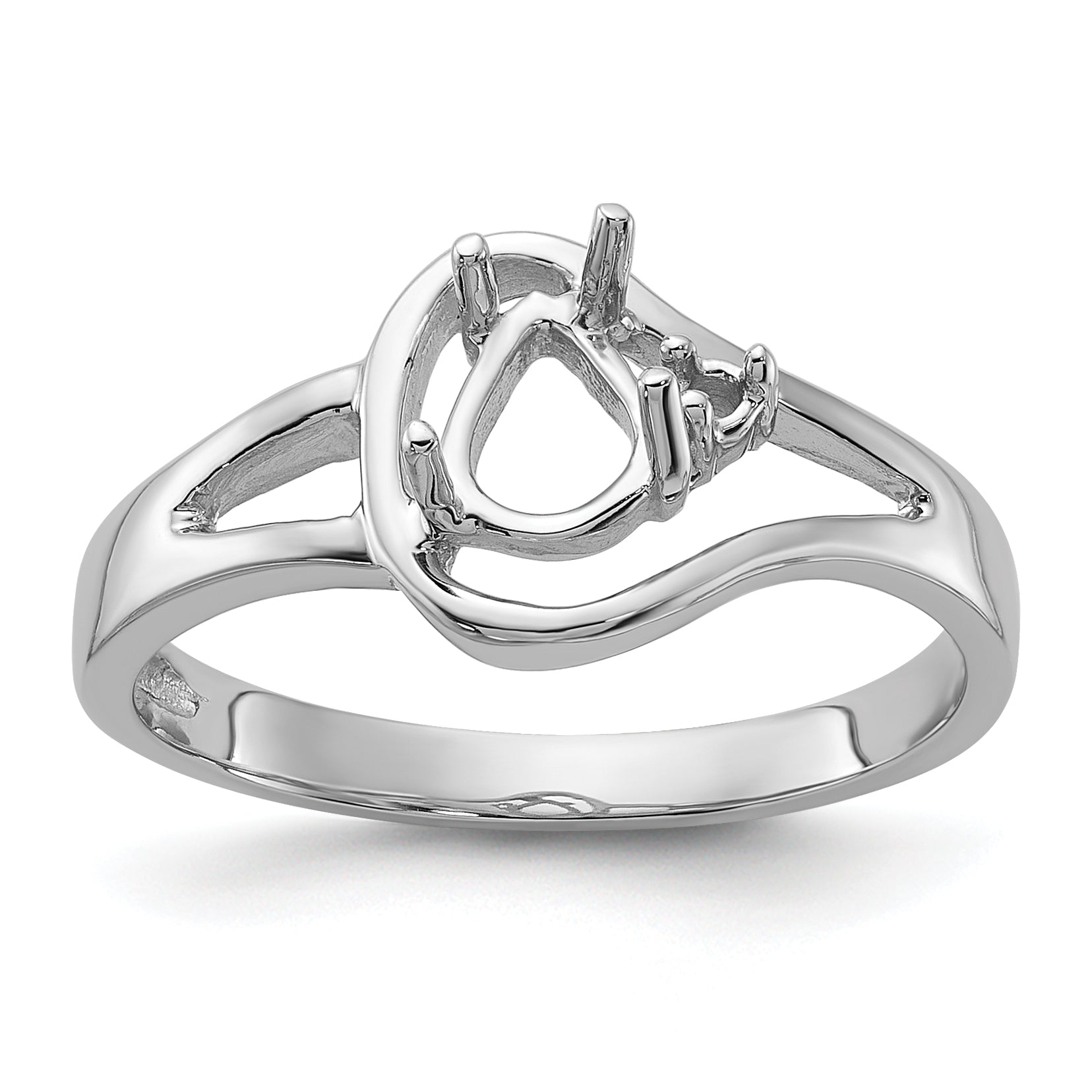 14k White Gold Polished .02ct. Diamond & 6x4 Pear Gemstone Ring Mounting (No Stone Included)