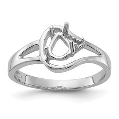 14k White Gold Polished .02ct. Diamond & 6x4 Pear Gemstone Ring Mounting (No Stone Included)