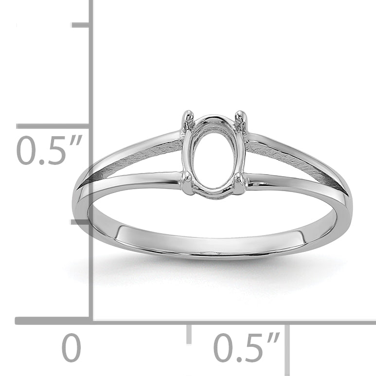14k White Gold Polished 6x4 Oval Gemstone Ring Mounting (No Stone Included)