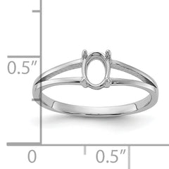 14k White Gold Polished 6x4 Oval Gemstone Ring Mounting (No Stone Included)