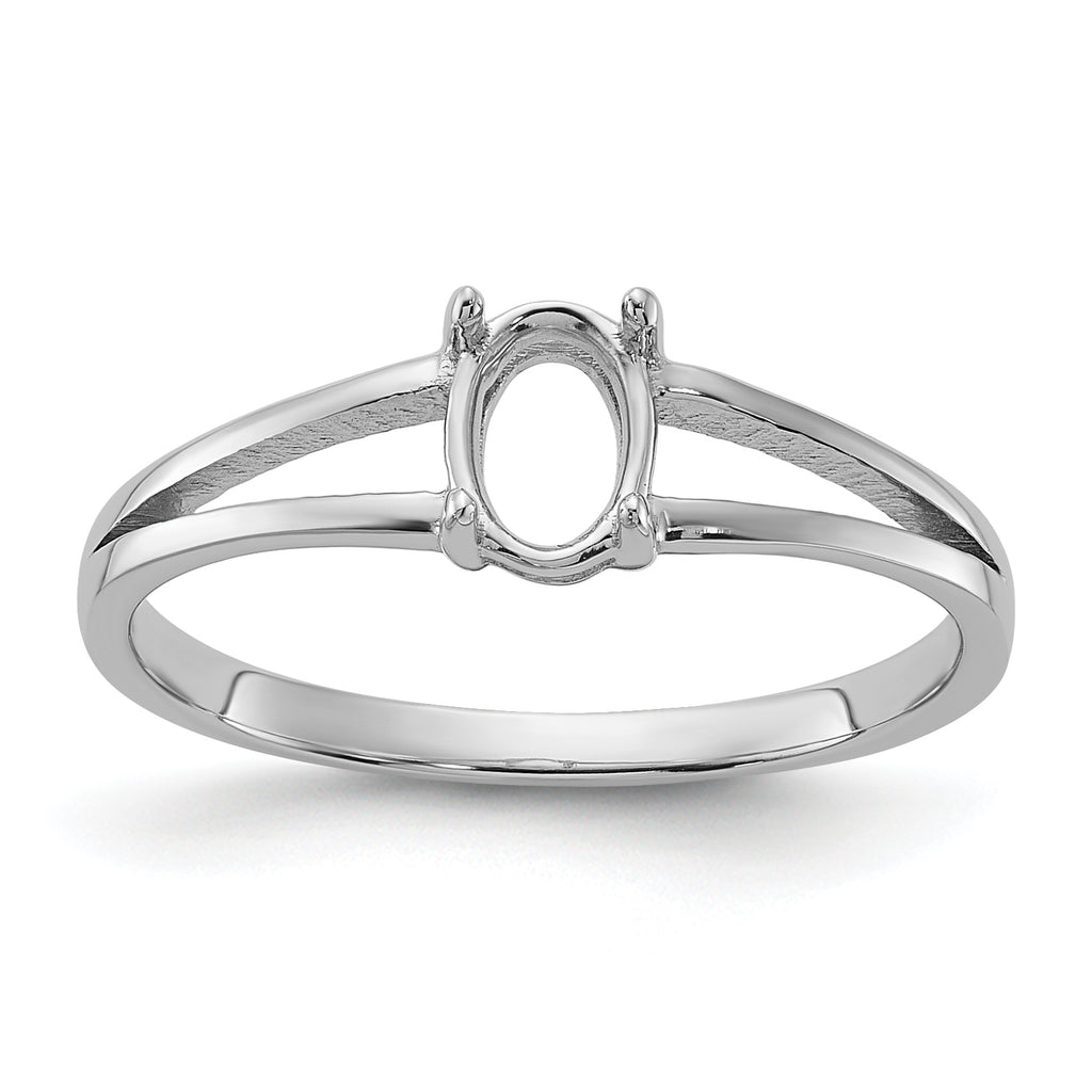 14k White Gold Polished 6x4 Oval Gemstone Ring Mounting (No Stone Included)