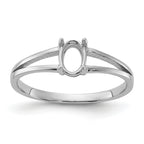 14k White Gold Polished 6x4 Oval Gemstone Ring Mounting (No Stone Included)