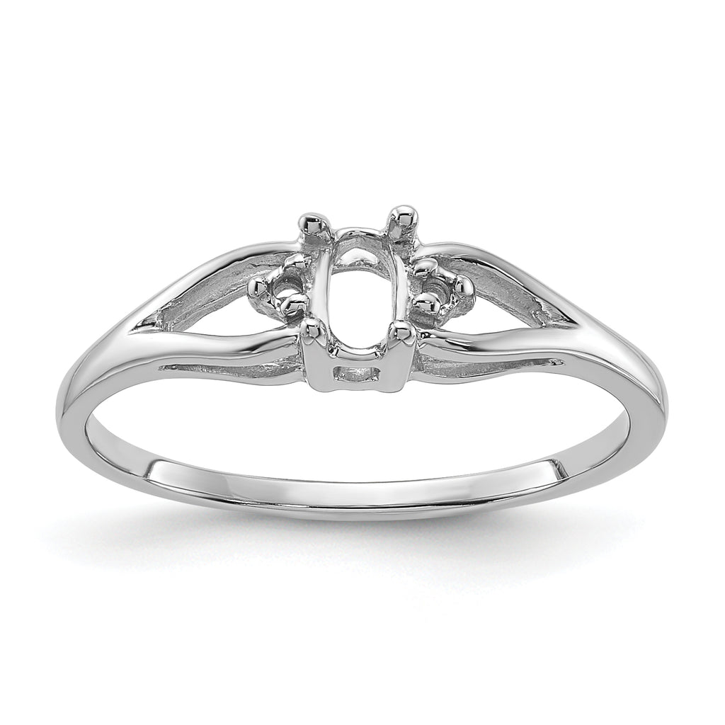 14k White Gold .02ct. Diamond & 5x3 Oval Gemstone Ring Mounting (No Stone Included)