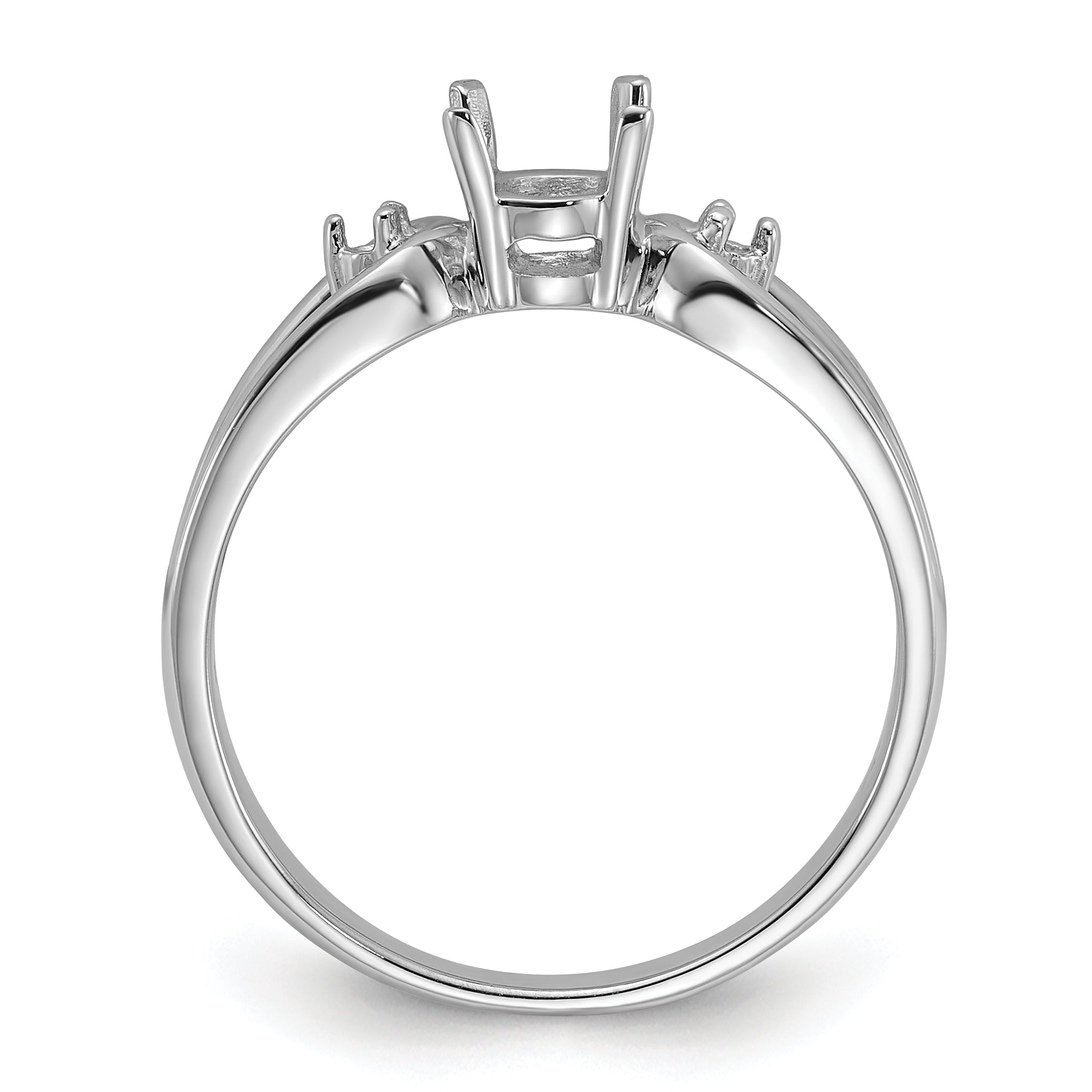 14k White Gold Polished .04ct. Diamond & 6x4 Oval Gemstone Ring Mounting (No Stone Included)