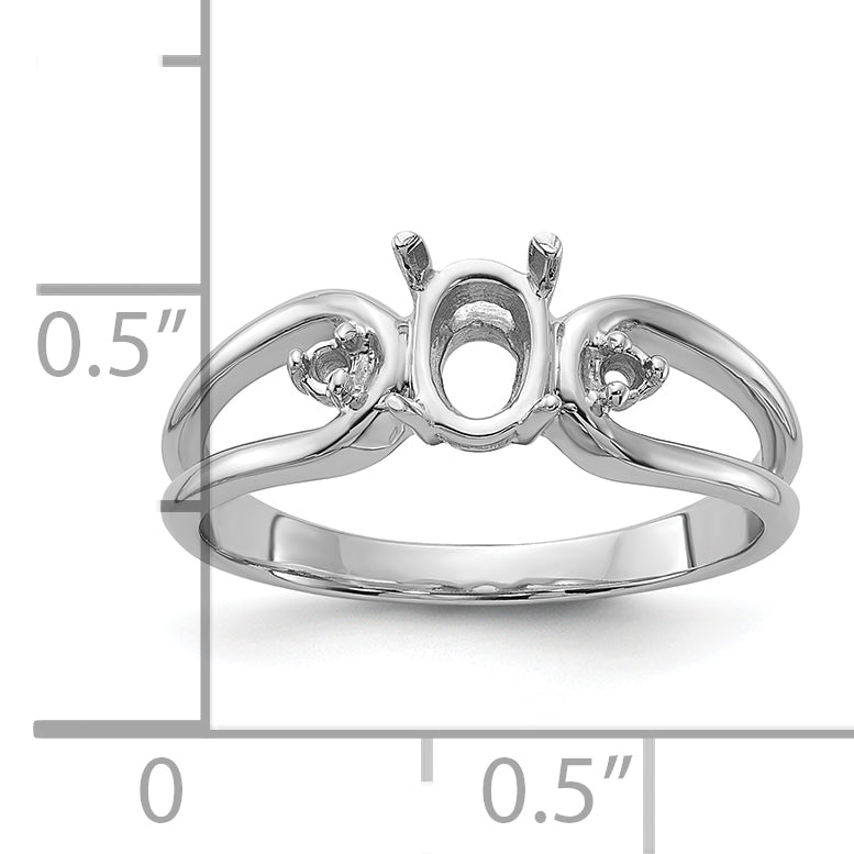 14k White Gold Polished .04ct. Diamond & 6x4 Oval Gemstone Ring Mounting (No Stone Included)