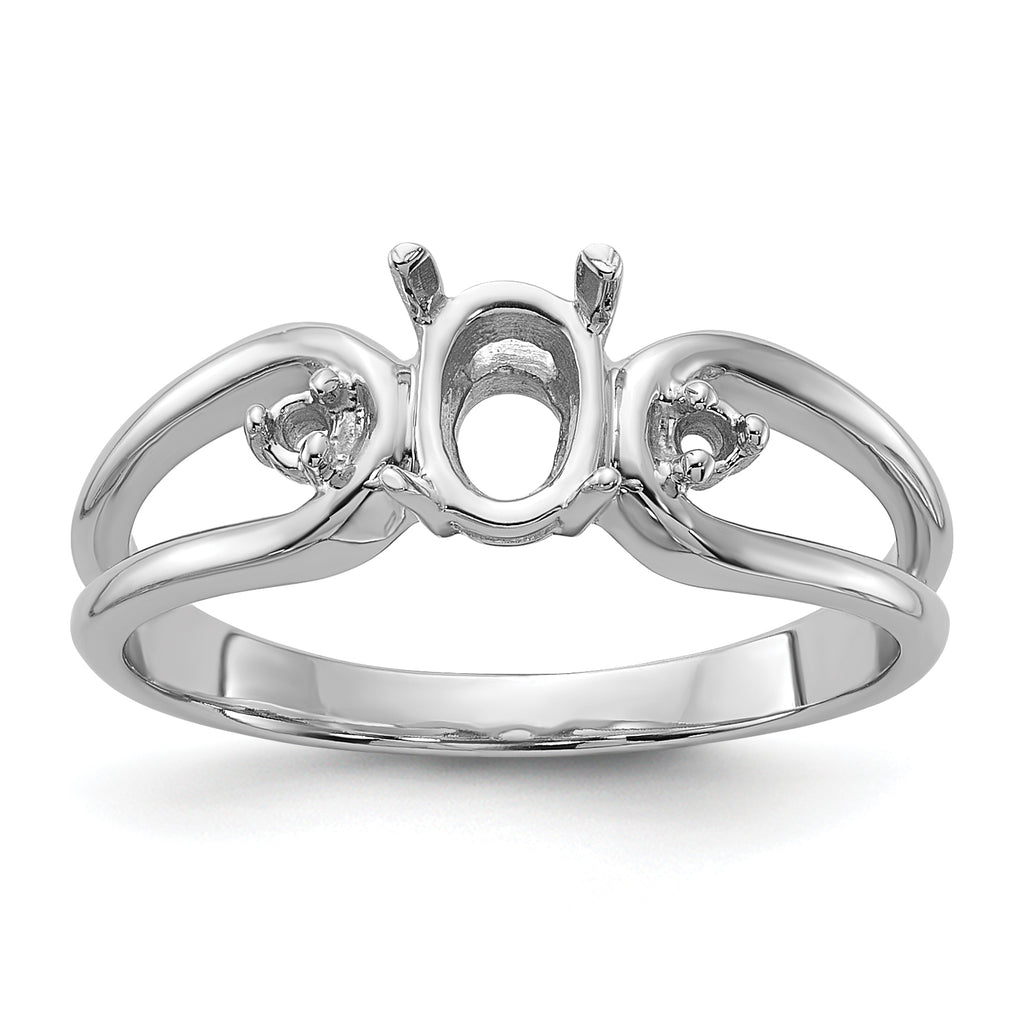 14k White Gold Polished .04ct. Diamond & 6x4 Oval Gemstone Ring Mounting (No Stone Included)