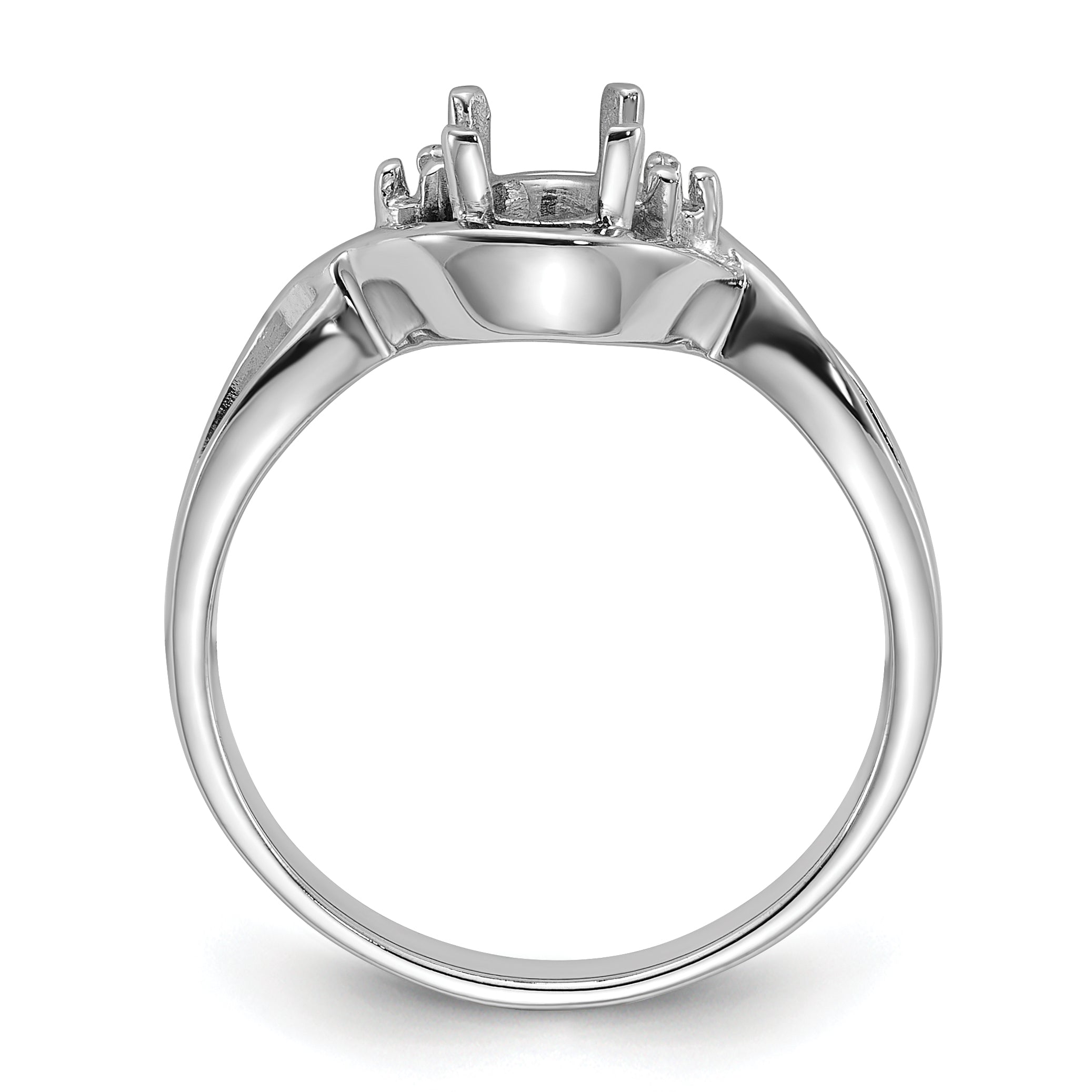 14k White Gold Polished .03ct. Diamond & 6x4 Oval Gemstone Ring Mounting (No Stone Included)