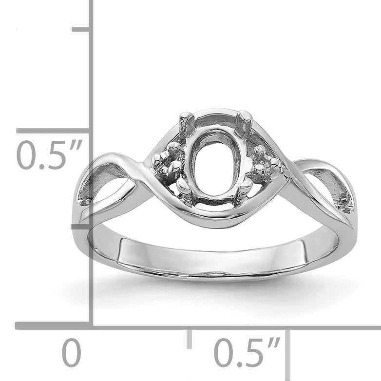 14k White Gold Polished .03ct. Diamond & 6x4 Oval Gemstone Ring Mounting (No Stone Included)