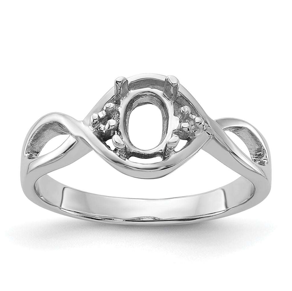 14k White Gold Polished .03ct. Diamond & 6x4 Oval Gemstone Ring Mounting (No Stone Included)