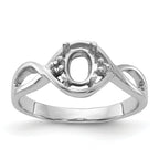 14k White Gold Polished .03ct. Diamond & 6x4 Oval Gemstone Ring Mounting (No Stone Included)