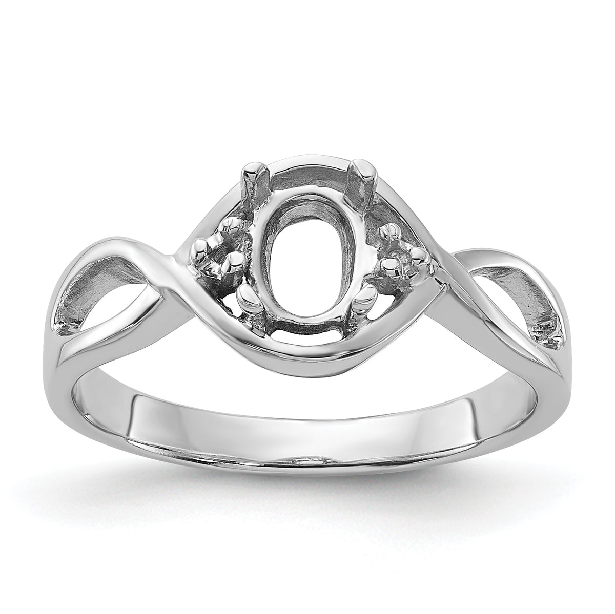 14k White Gold Polished .03ct. Diamond & 6x4 Oval Gemstone Ring Mounting (No Stone Included)