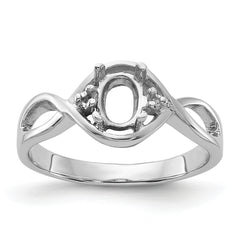 14k White Gold Polished .03ct. Diamond & 6x4 Oval Gemstone Ring Mounting (No Stone Included)