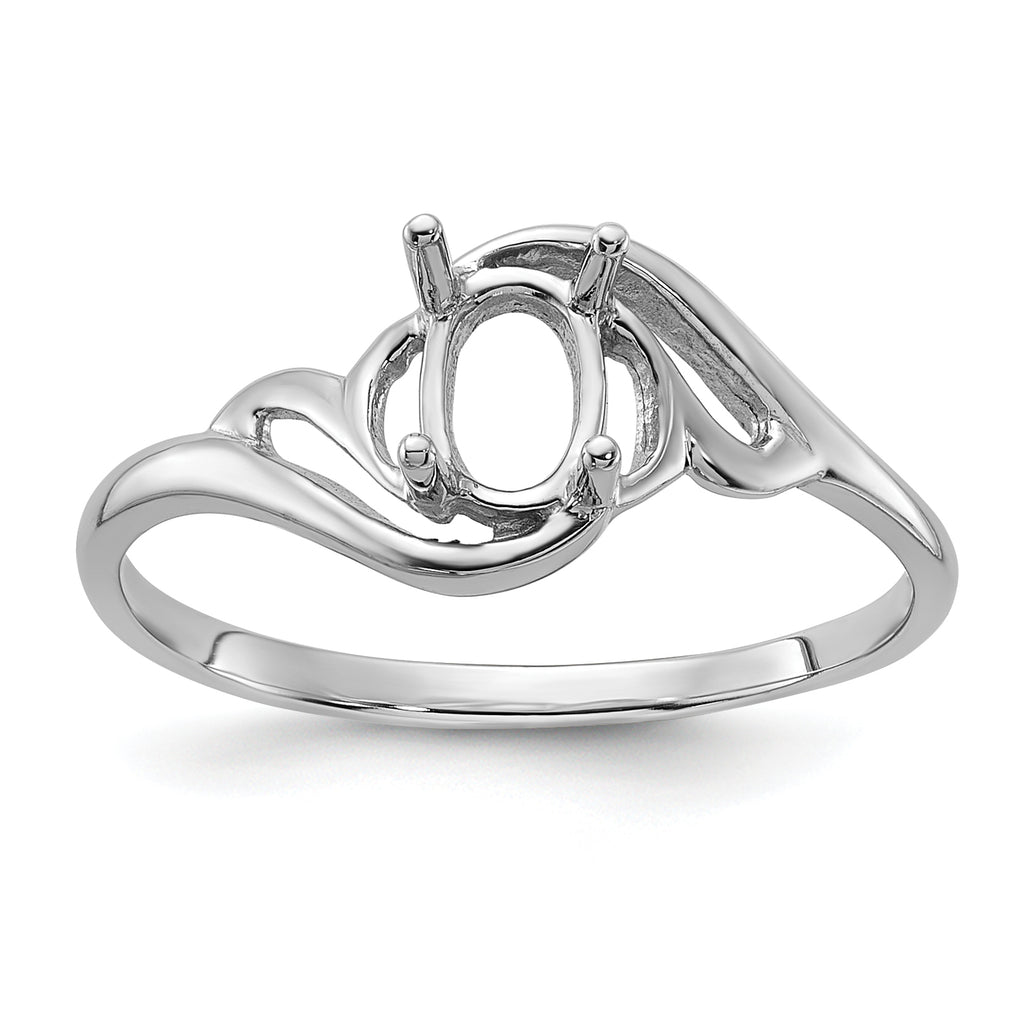 14k White Gold Polished 6x4 Oval Gemstone Ring Mounting (No Stone Included)