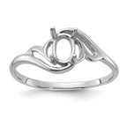 14k White Gold Polished 6x4 Oval Gemstone Ring Mounting (No Stone Included)