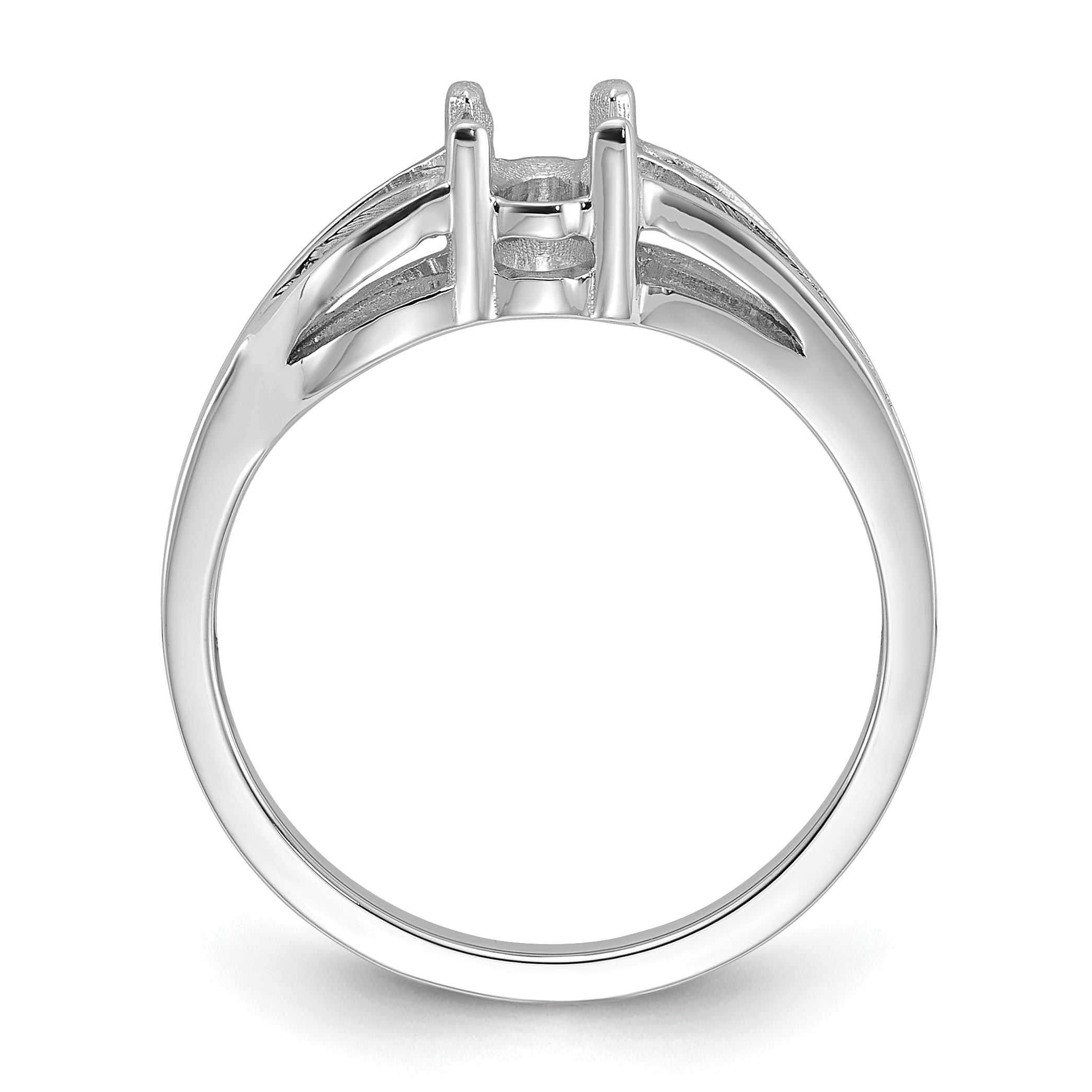 14k White Gold Polished 6x4 Oval Gemstone Ring Mounting (No Stone Included)
