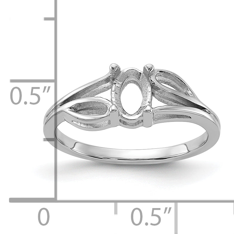 14k White Gold Polished 6x4 Oval Gemstone Ring Mounting (No Stone Included)