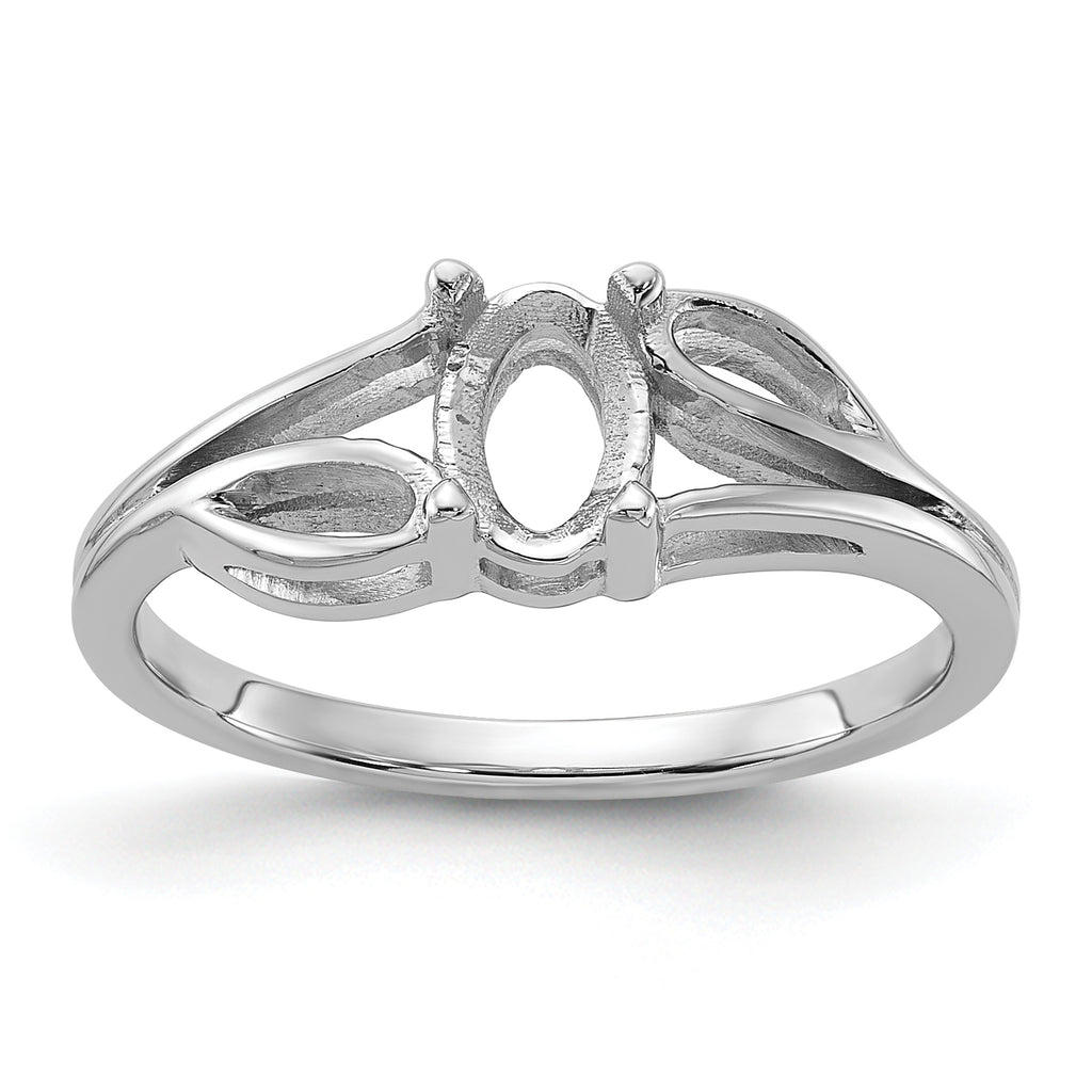 14k White Gold Polished 6x4 Oval Gemstone Ring Mounting (No Stone Included)